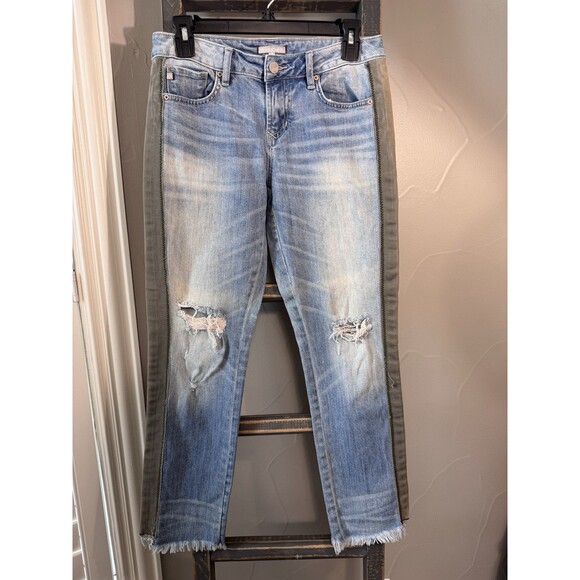 Dear John "Erin Slim Straight" Jeans Distressed Women’s Size 26 Striped Sides - Picture 10 of 12